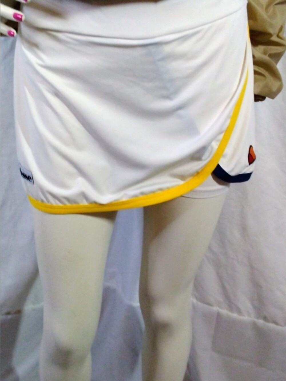 Ellesse White Mini Skort with Yellow Trim, Tennis, Size XL